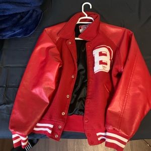 Red varsity jacket